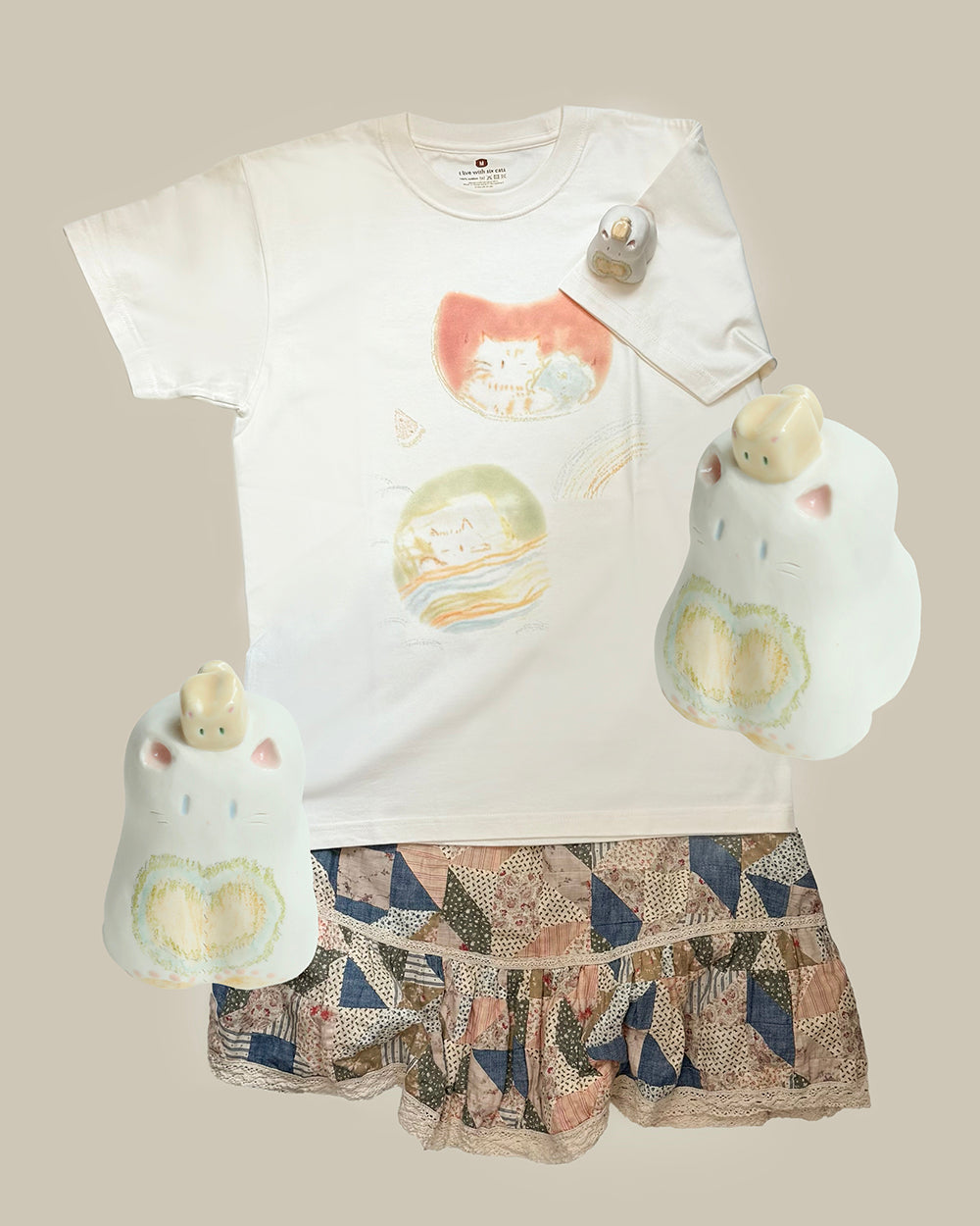 I live with six cats eating watermelon T-shirt