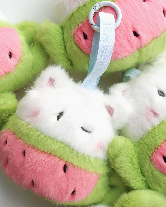 I live with six cats Watermelon Cat Teapot Keyring