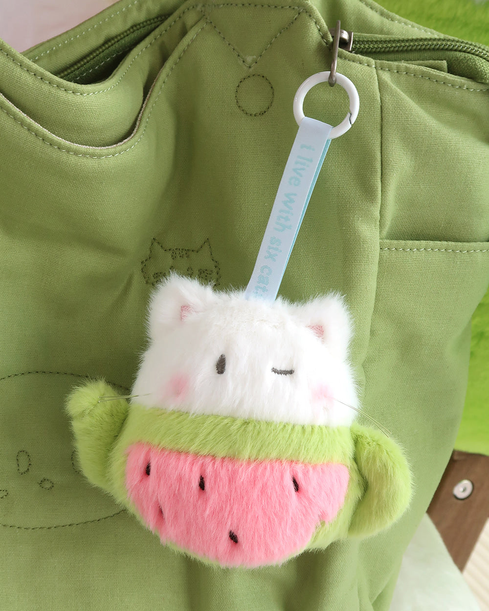 I live with six cats Watermelon Cat Teapot Keyring