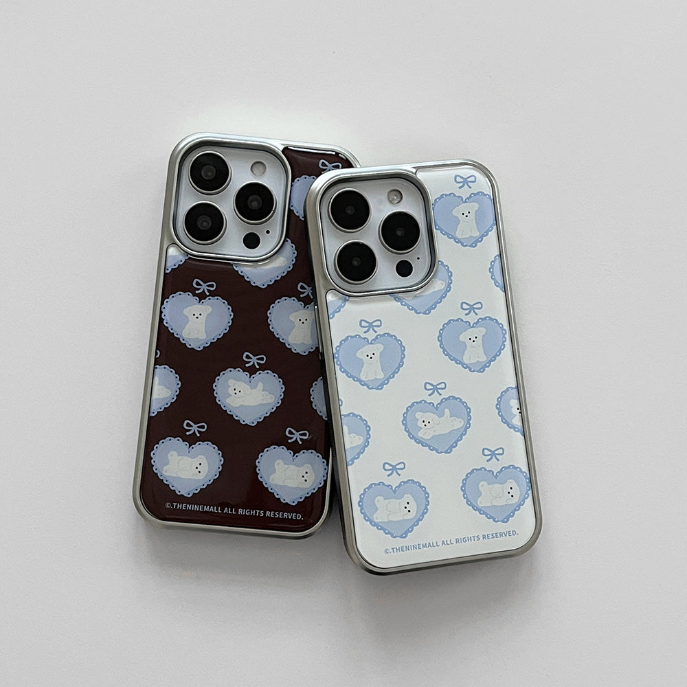 Vintage Ribbon Puppy Phone Case (Silver bumper)