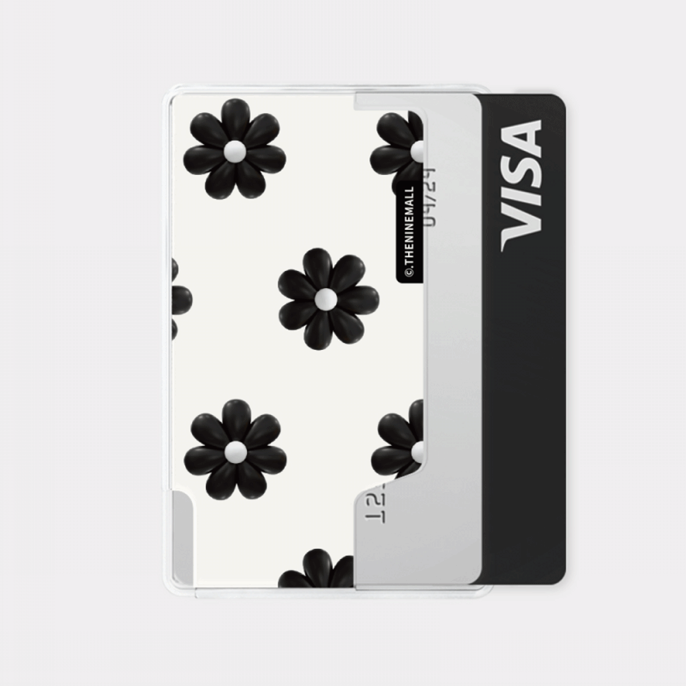 Theninemall Black Marguerite Flower Pattern Magsafe Card Zip
