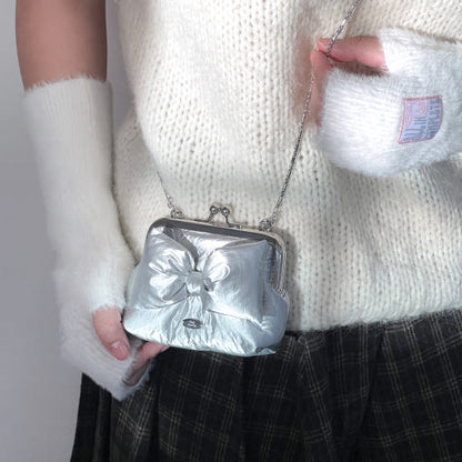 Peakdrawing Silver ribbon puffer frame mini bag