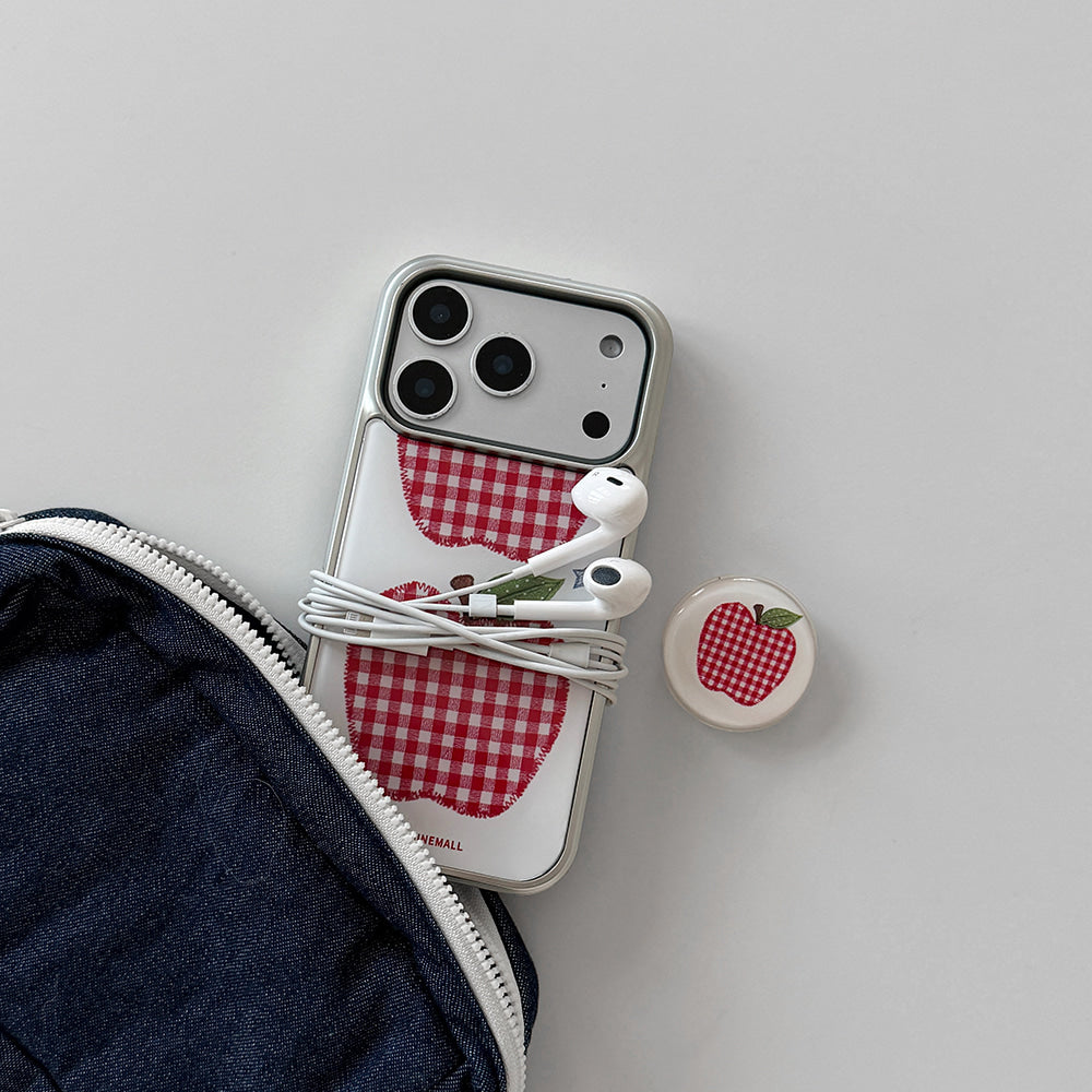 Vintage Gingham Patch Phone Case (Silver bumper)
