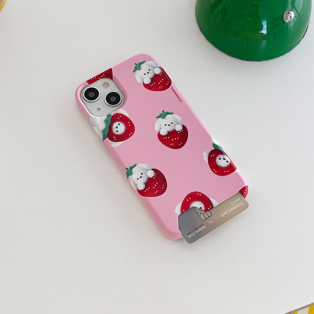 Pattern Strawberry Ppokku Phone Case (Hard/Card Storage) (2色)