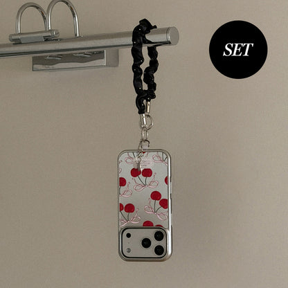 【Set】Ribbon Cherry (Silver Bumper Case)+ 手機繩