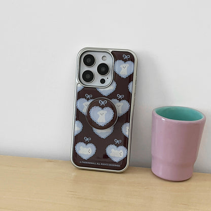 Vintage Ribbon Puppy Phone Case (Silver bumper)