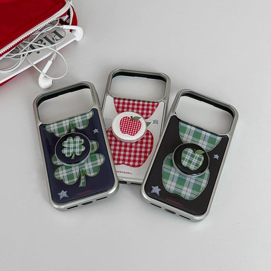 Vintage Gingham Patch Phone Case (Silver bumper)