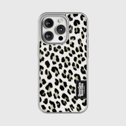 Fluffy Leopard Label Phone Case (Silver bumper)