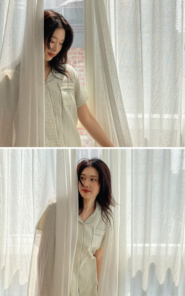 Juuneedu Daisy Check Cotton Short Sleeves Pajamas (3色) 短袖睡衣