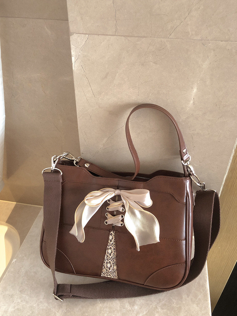 Ovuni Bustier Ribbon Bag - Chocolate Brown