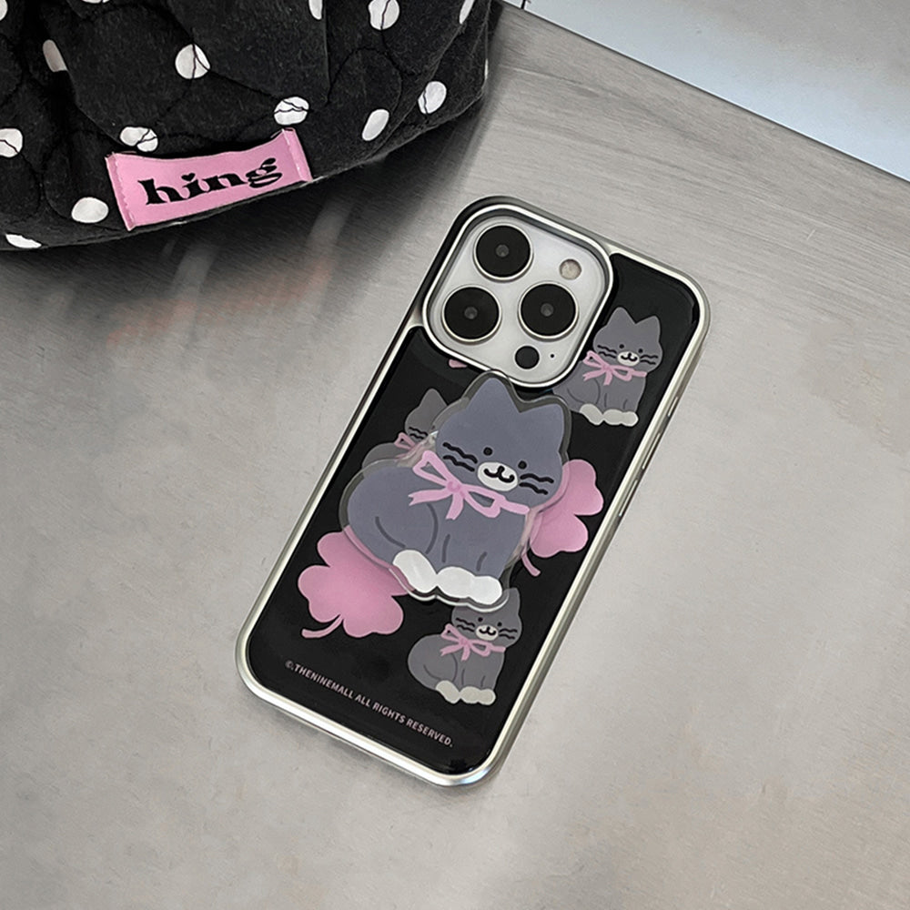 Clover Hey Cat Pattern Phone Case (Silver bumper)