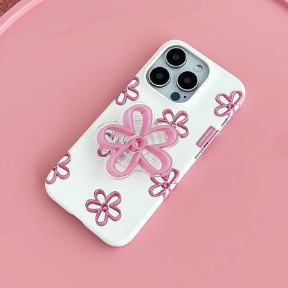 Pink Line Flower Pattern Phone Case (Hard/Card Storage) (2色)