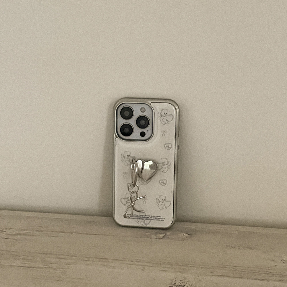 【Set】Vintage Heart Bear (Silver Bumper Case)+指環扣