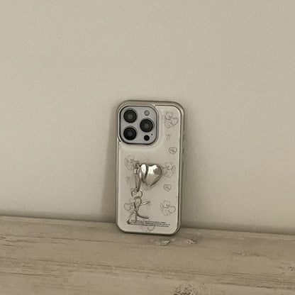 【Set】Vintage Heart Bear (Silver Bumper Case)+指環扣