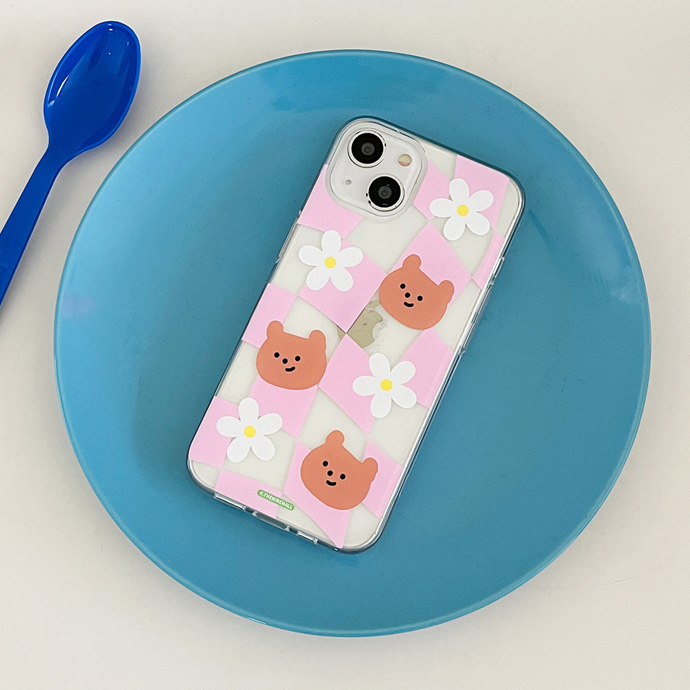 Checkerboard Daisy Gummy Phone Case (Clear/Tank Clear/Clear Card Storage)