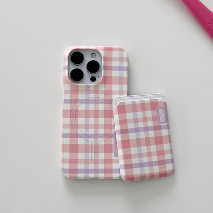 【Set】Cotton Candy Checked Label (Magsafe Hard) + Magsafe Card Slot