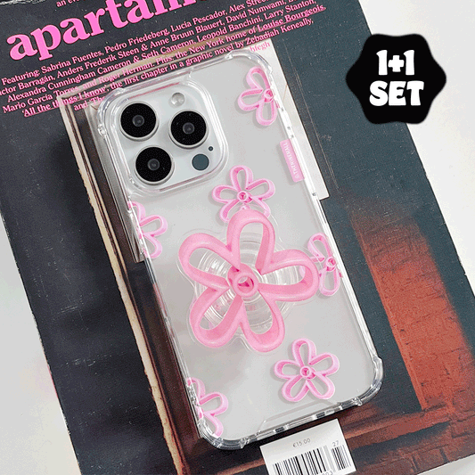 【1+1 Sale ~30/5】Pink line flower pattern (透明Tank款) + Acrylic Tok