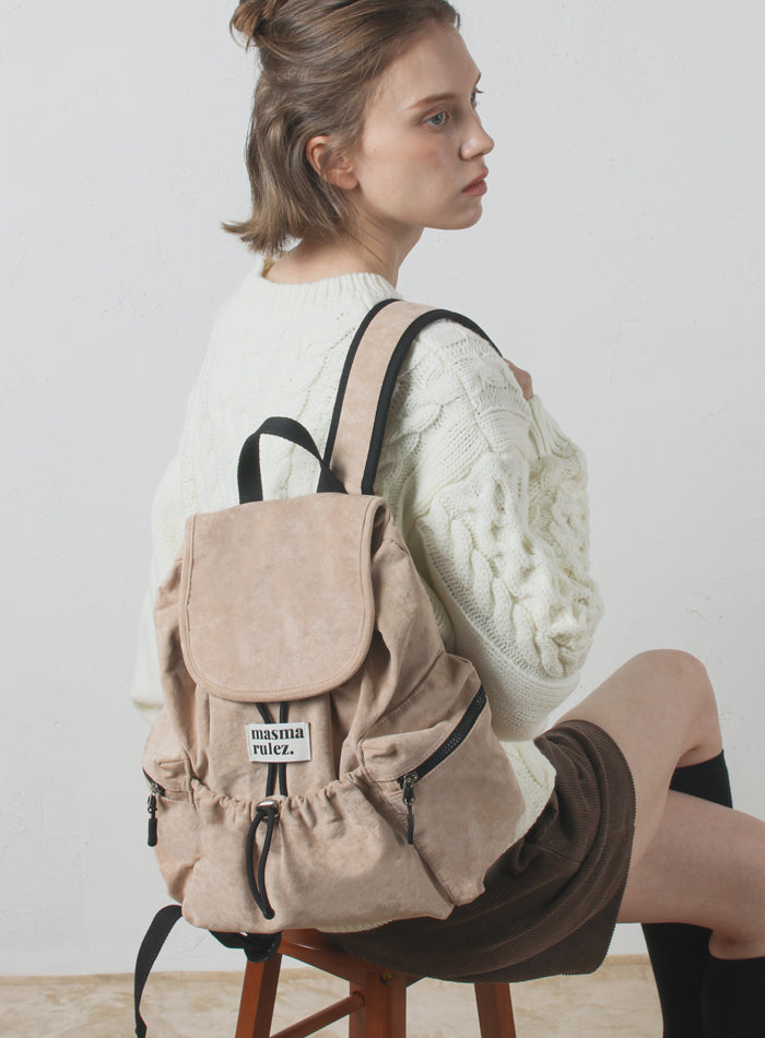 Masmarulez Mini ver. Suede flap backpack _ Beige
