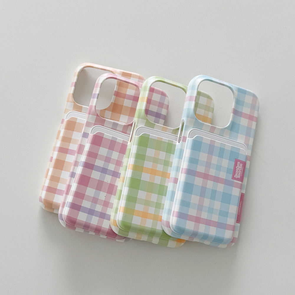 【Set】Cotton Candy Checked Label (Magsafe Hard) + Magsafe Card Slot