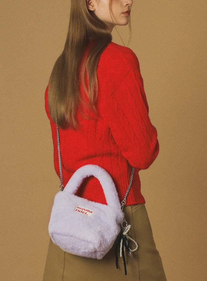 【masmarulez】 bodry tote bag_Lavender R4907 Masmarulez] Korean Bodry Tote Bag, Chain Strap, Faux Fur
