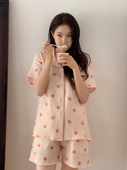 Juuneedu Peach Cotton Short Sleeves Pajamas Set 短袖睡衣套裝