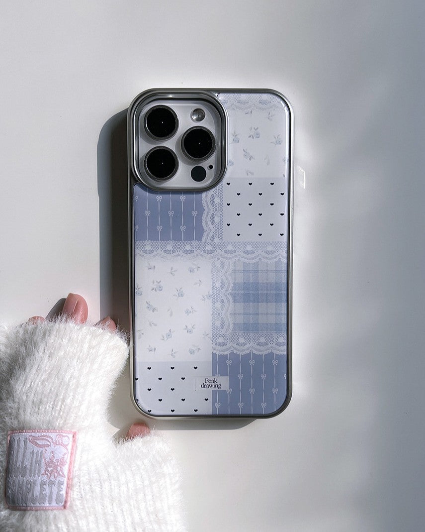 Peakdrawing Baby blue patchwork epoxy bumper case (Silver)