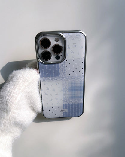 Peakdrawing Baby blue patchwork epoxy bumper case (Silver)