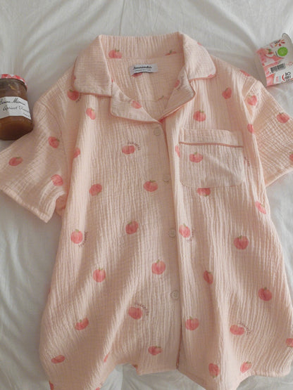 Juuneedu Peach Cotton Short Sleeves Pajamas Set 短袖睡衣套裝