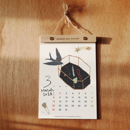 Huginn and Muninn My Favourite 2026 Wall Calendar+Wood Bar (2 size)