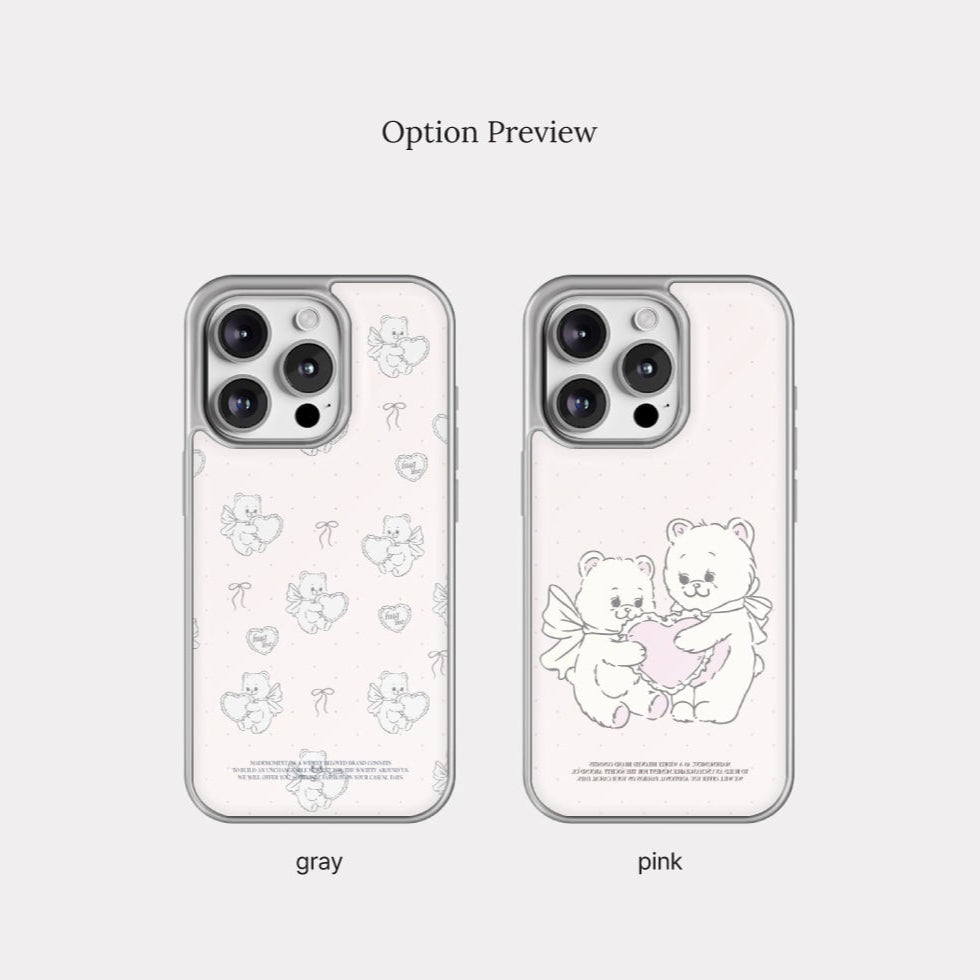 Vintage Heart Bear Phone Case (Silver bumper case)