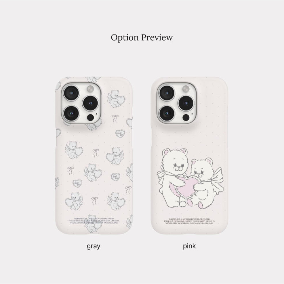Vintage Heart Bear Phone Case (Hard/Card Storage) (2色)