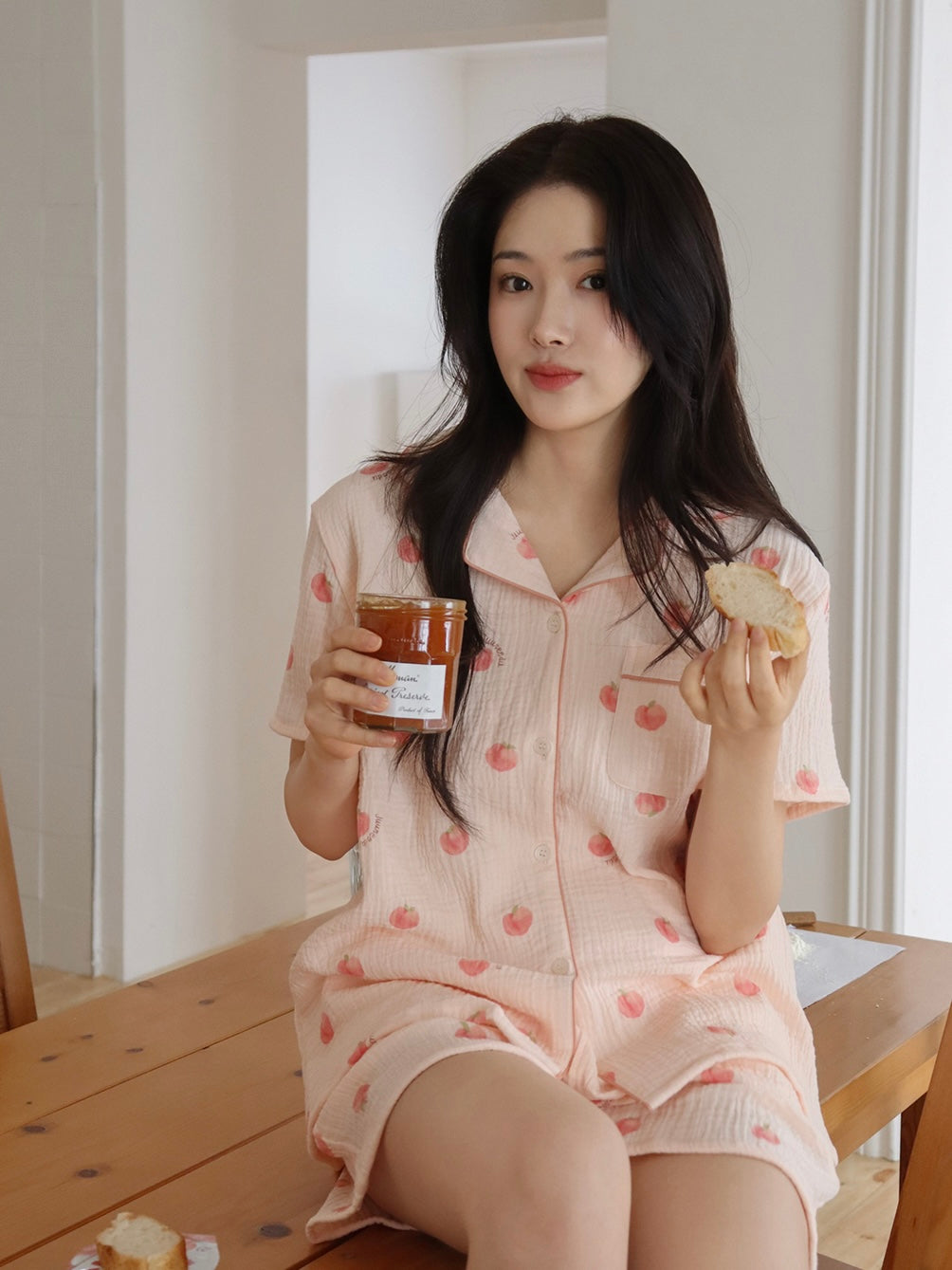 Juuneedu Peach Cotton Short Sleeves Pajamas Set 短袖睡衣套裝