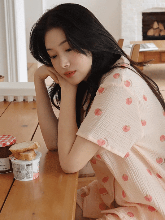 Juuneedu Peach Cotton Short Sleeves Pajamas Set 短袖睡衣套裝
