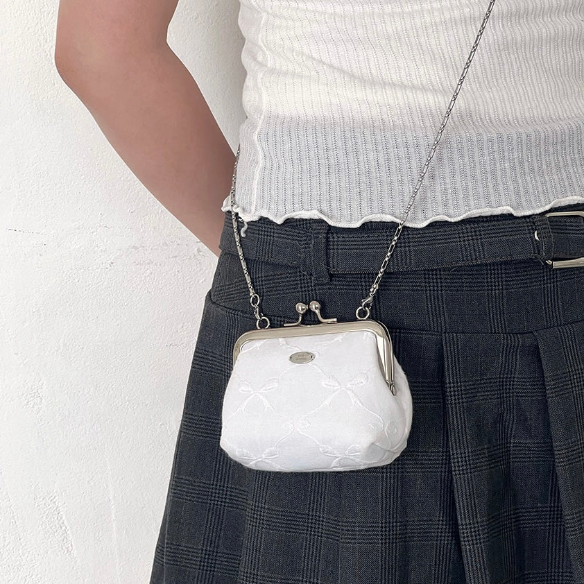 Peakdrawing Pure white ribbon frame mini bag