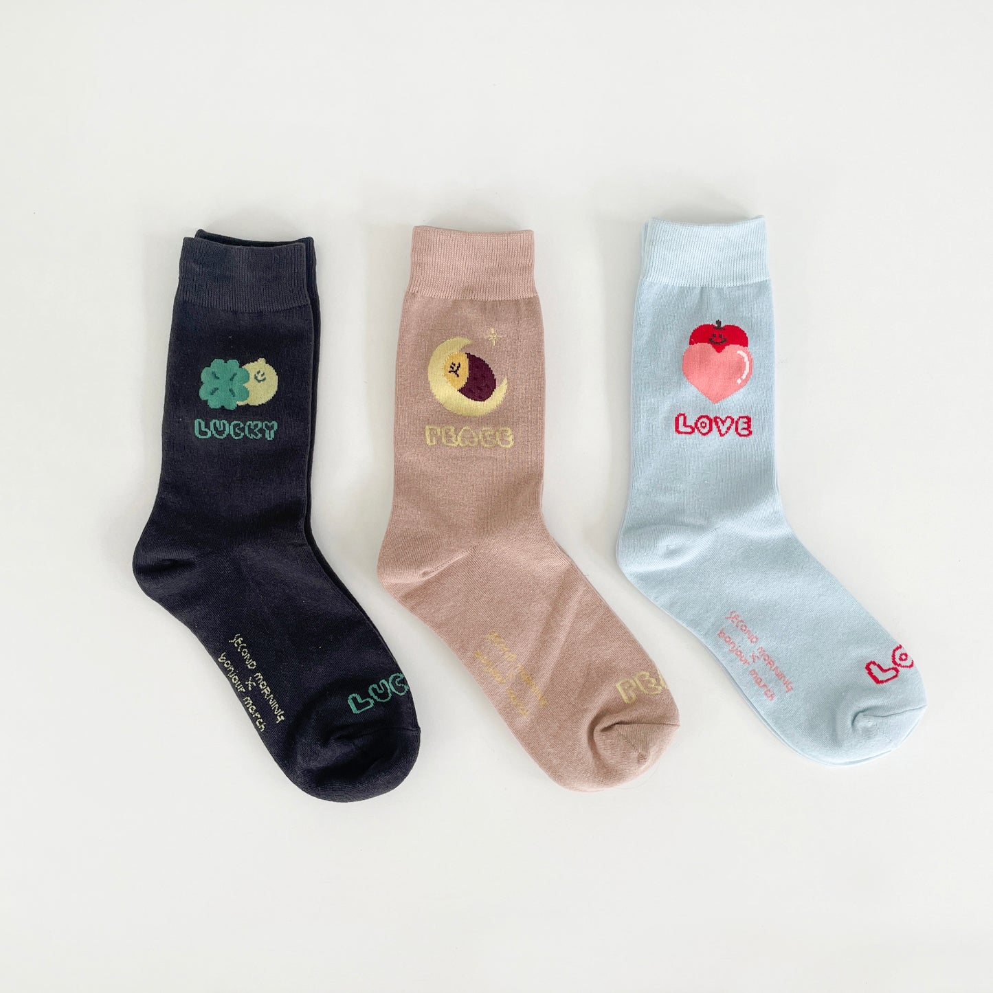 【買2對減$10✨】Second Morning X Bonjour March Lettering Socks (3款/Set)