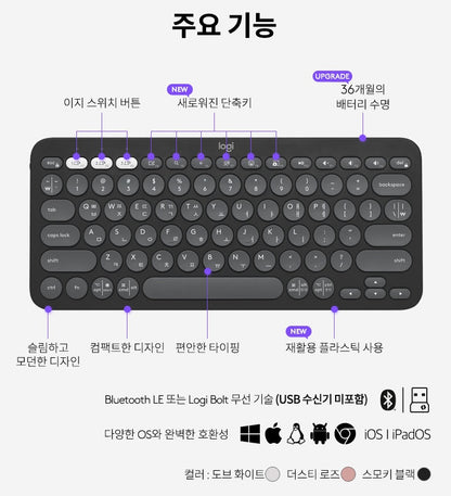 【現貨95折】Logitech K380S Wireless Bluetooth Keyboard 無線藍芽鍵盤 #White 韓文