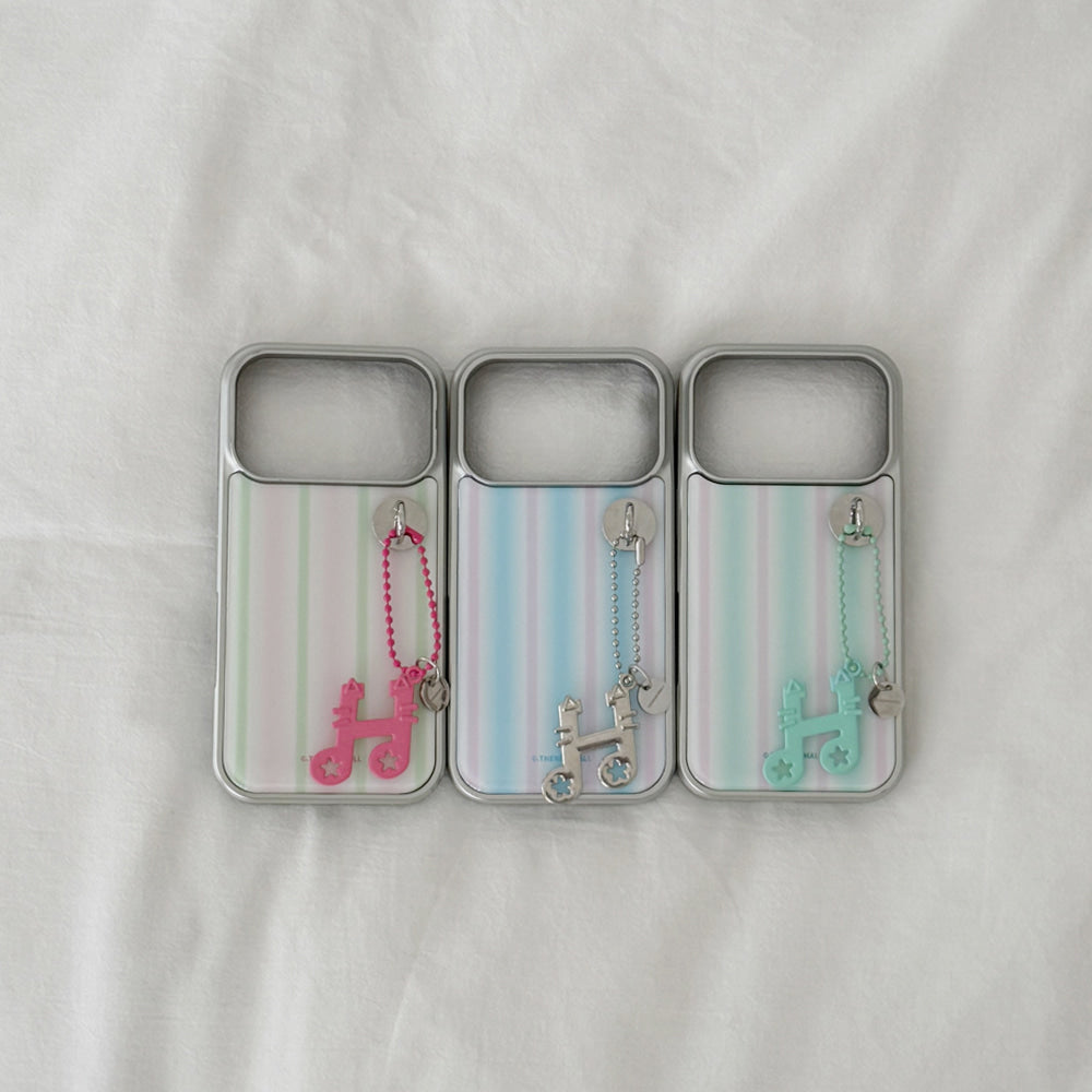 【Set】Spring Gradation Stripe (Silver Bumper Case)+圓形扣+鎖匙扣
