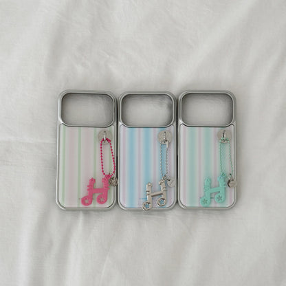 【Set】Spring Gradation Stripe (Silver Bumper Case)+圓形扣+鎖匙扣