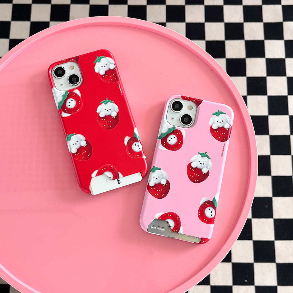 Pattern Strawberry Ppokku Phone Case (Hard/Card Storage) (2色)