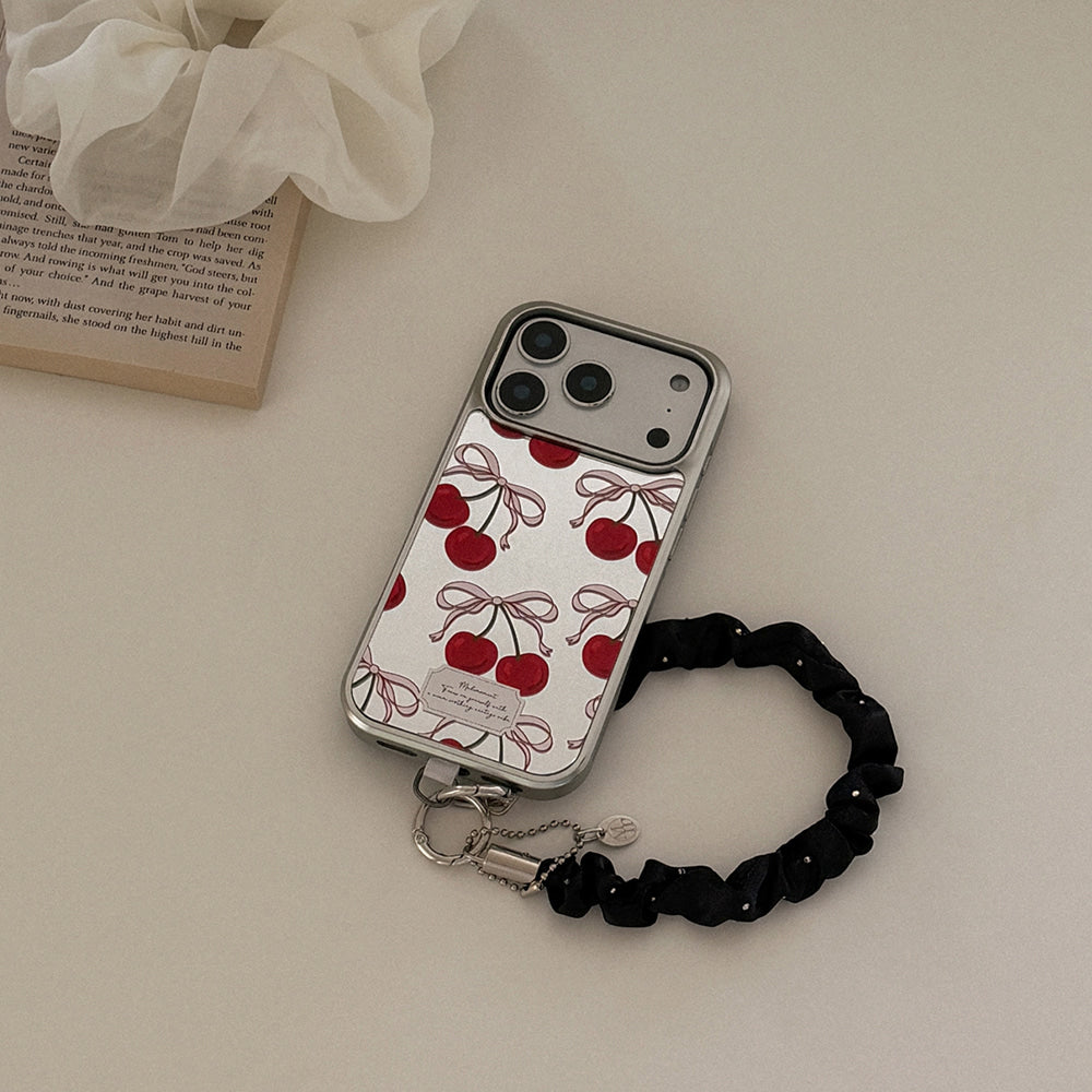 【Set】Ribbon Cherry (Silver Bumper Case)+ 手機繩