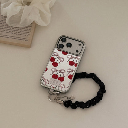 【Set】Ribbon Cherry (Silver Bumper Case)+ 手機繩