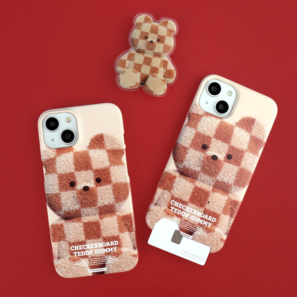 Big Checkerboard Teddy Phone Case (Hard/Card Storage)