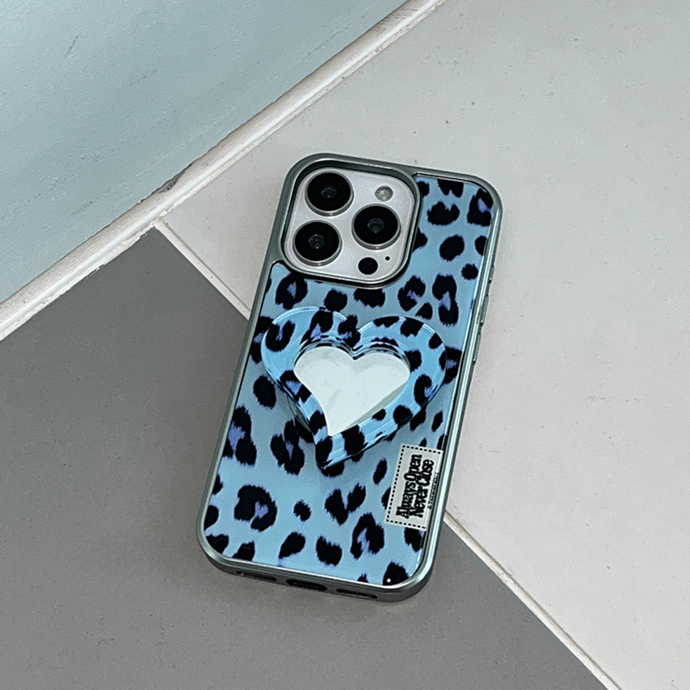 Fluffy Leopard Label Phone Case (Silver bumper)