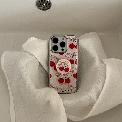 Ribbon Cherry Phone Case (Silver bumper case)