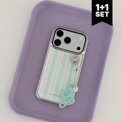 【Set】Spring Gradation Stripe (Silver Bumper Case)+圓形扣+鎖匙扣