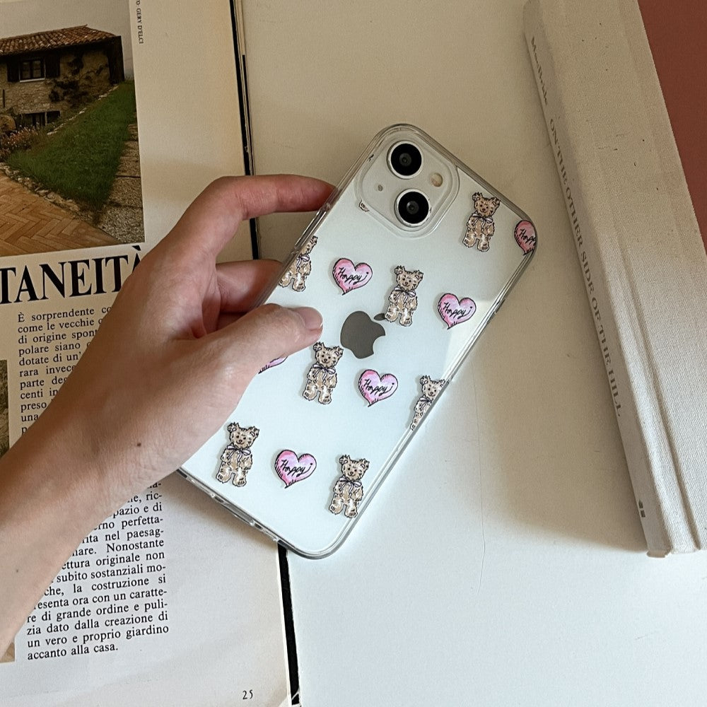 Heart Teddy Pattern Phone Case (Clear/Tank 透明/透明Tank款)