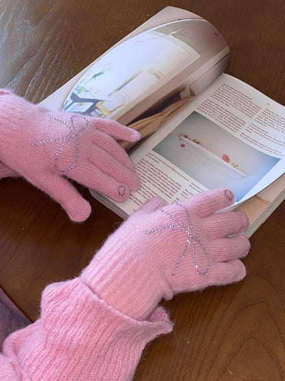 Hey Moment Ribbon Heart Gloves (3色)