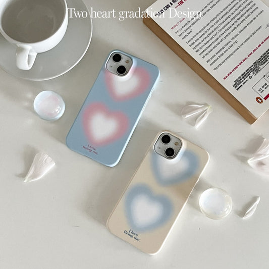 Two Heart Gradation Phone Case (Hard/Card Storage) (2色)