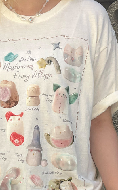 i live with six cats Mushroom Fairy Village T-Shirt 短袖Tee