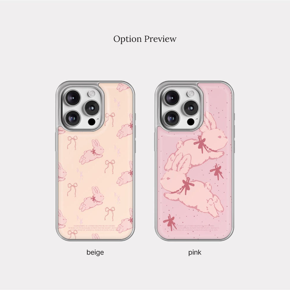 Fuzzy Ribbon Bunny Phone Case (Silver bumper case)